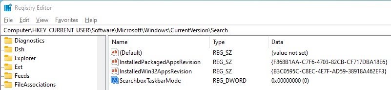 レジストリの検索フォルダに移動します